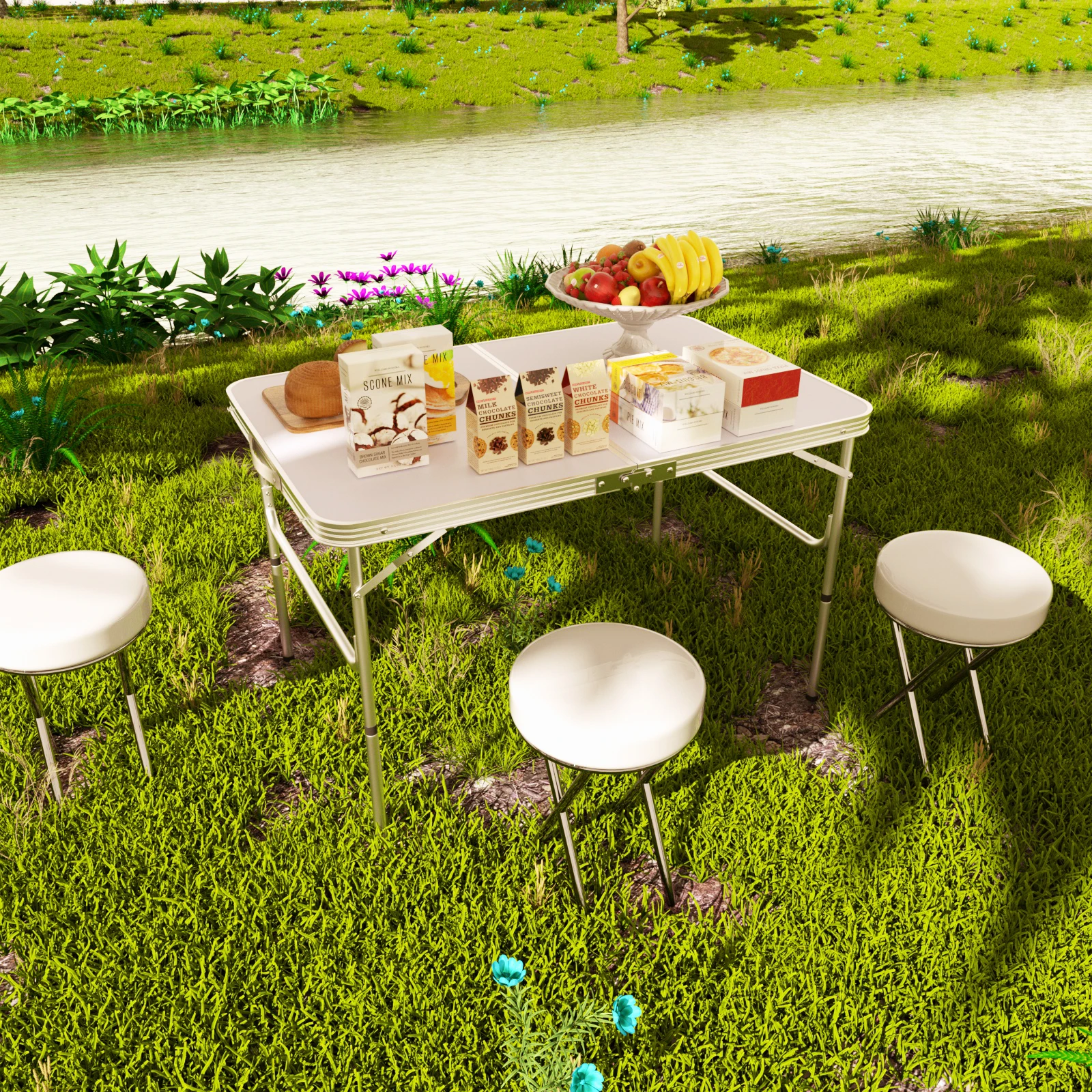 Table de camping légère portable de 90 cm, pieds en caoutchouc antidérapants, aluminium