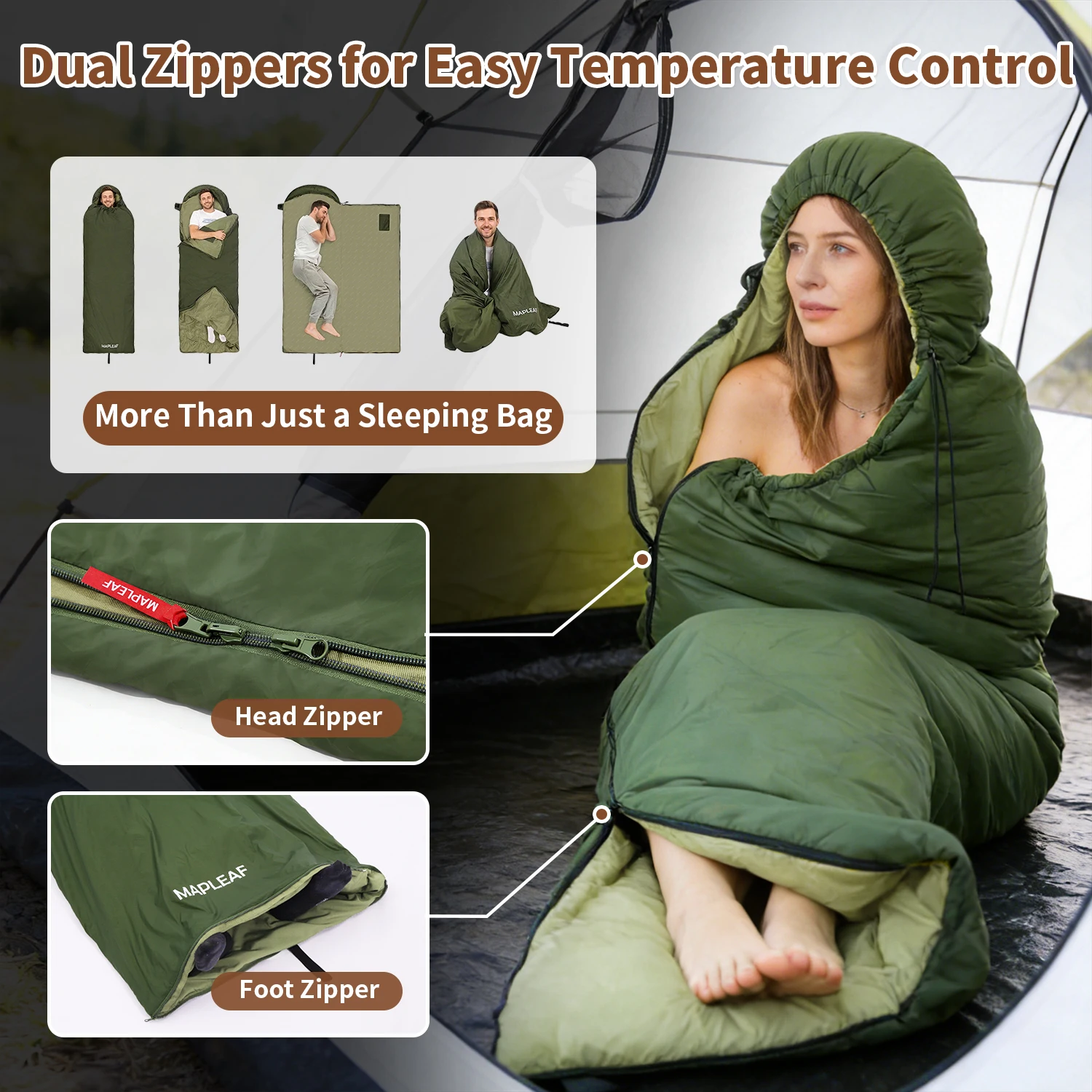 Sac de couchage enveloppe imperméable léger en feuille d'érable 15/5°C 3 saison – Image 3