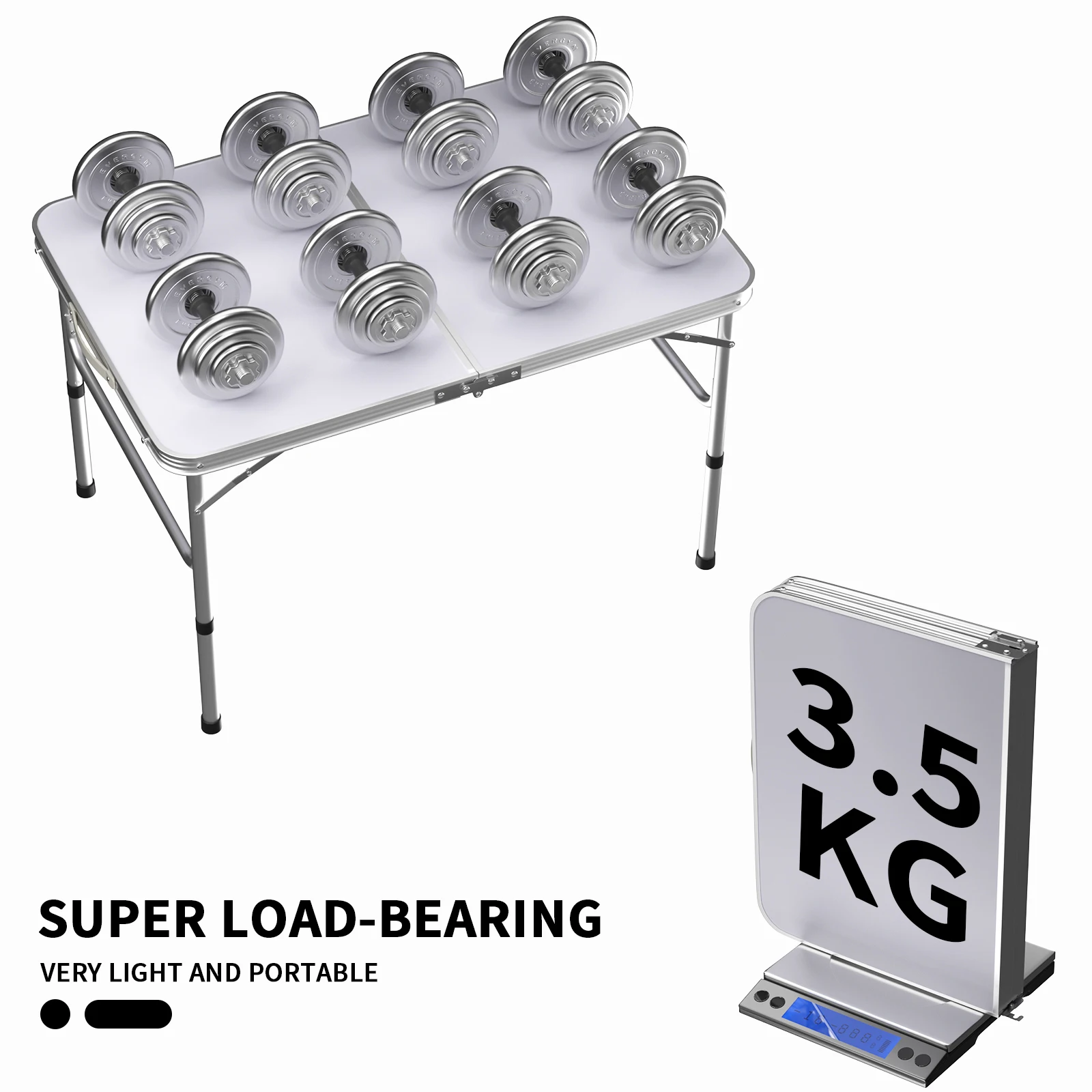 Table de camping légère portable de 90 cm, pieds en caoutchouc antidérapants, aluminium – Image 4