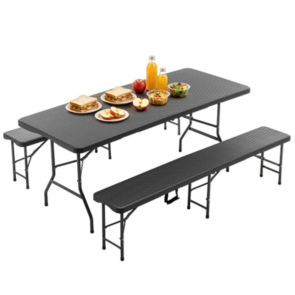 Table de pique-nique pliante de 1,80 m avec 2 bancs – Image 6