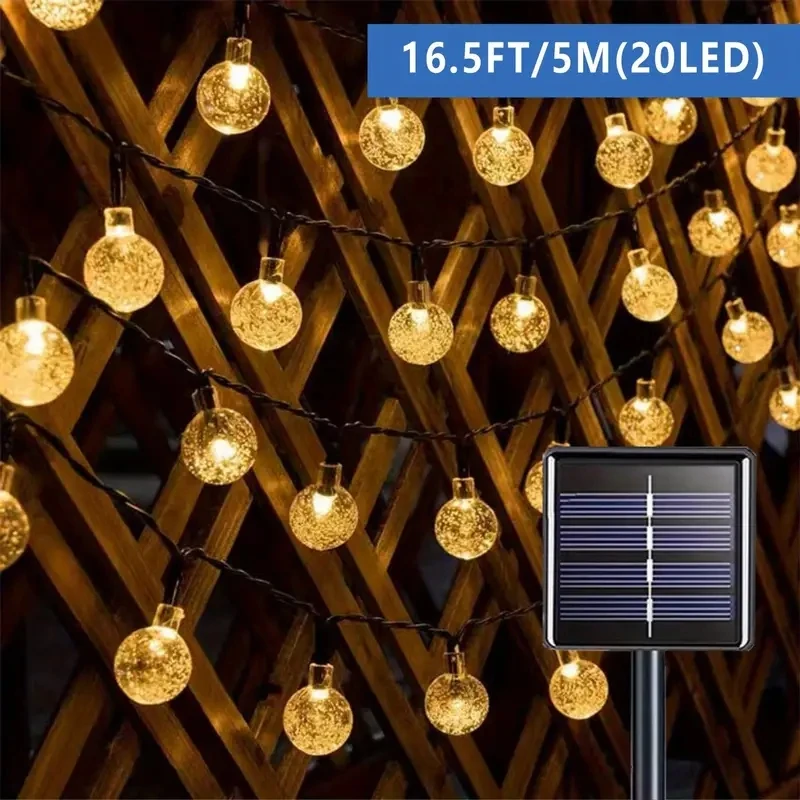 Guirlande lumineuse solaire étanche à bulles de 5 m/6,5 m, extérieure décoration – Image 5