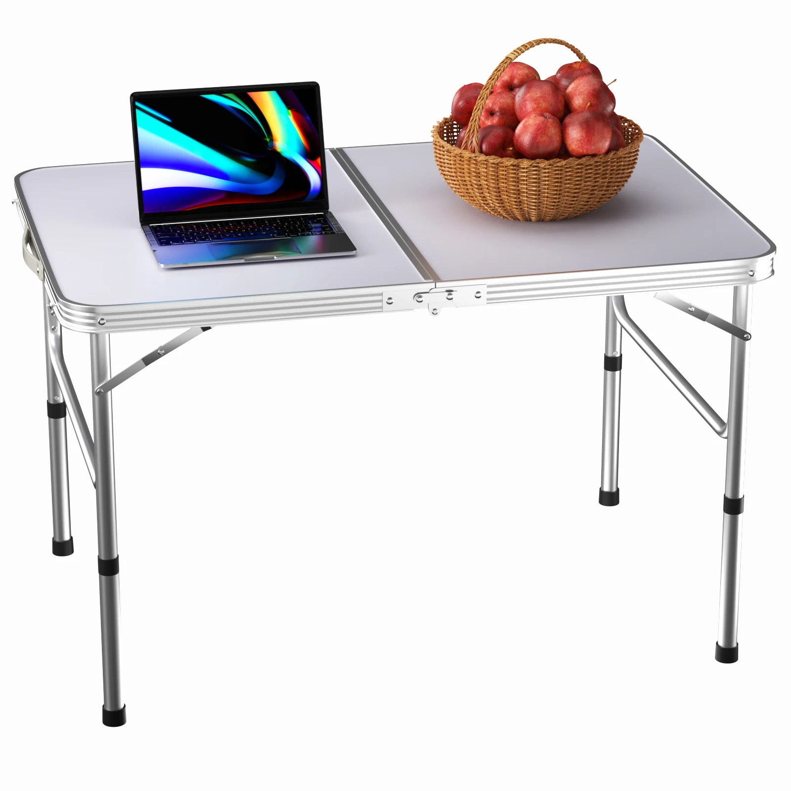 Table de camping légère portable de 90 cm, pieds en caoutchouc antidérapants, aluminium – Image 3