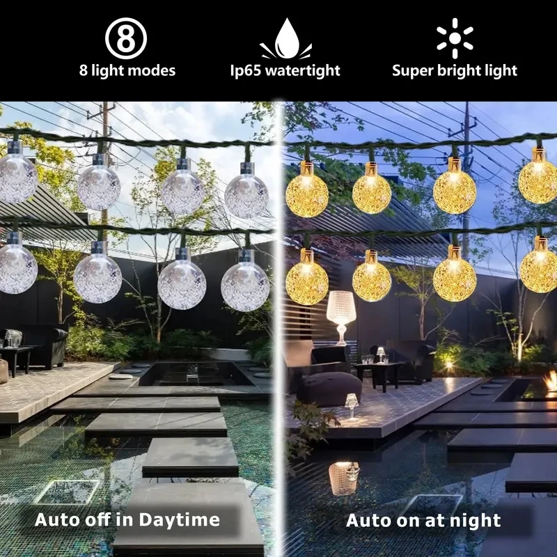 Guirlande lumineuse solaire étanche à bulles de 5 m/6,5 m, extérieure décoration – Image 3