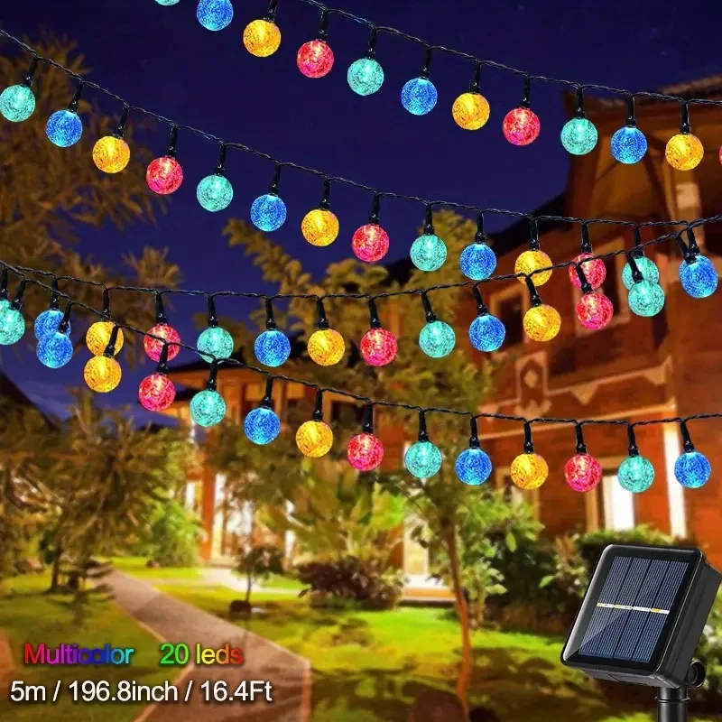 Guirlande lumineuse solaire étanche à bulles de 5 m/6,5 m, extérieure décoration – Image 7