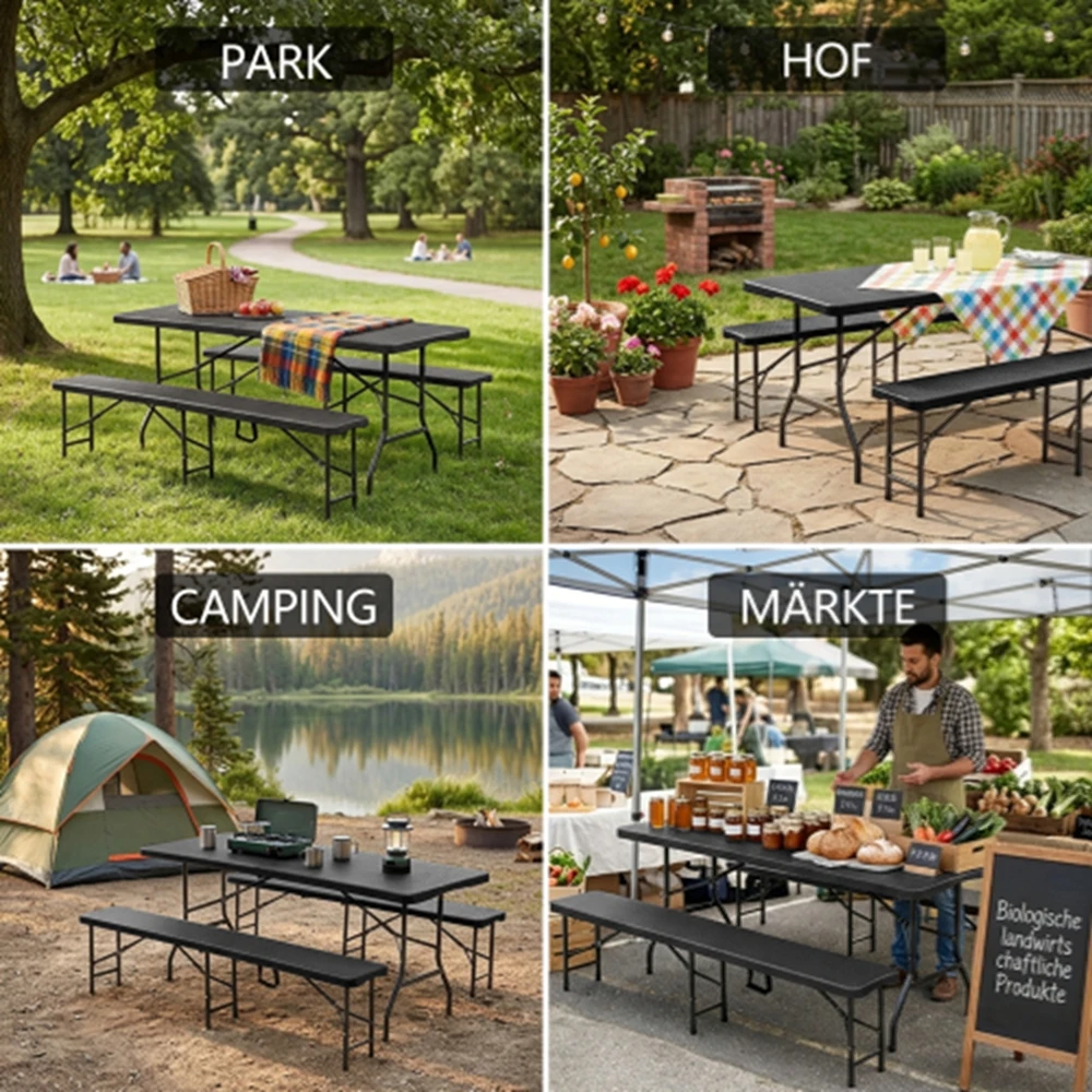 Table de pique-nique pliante de 1,80 m avec 2 bancs – Image 4