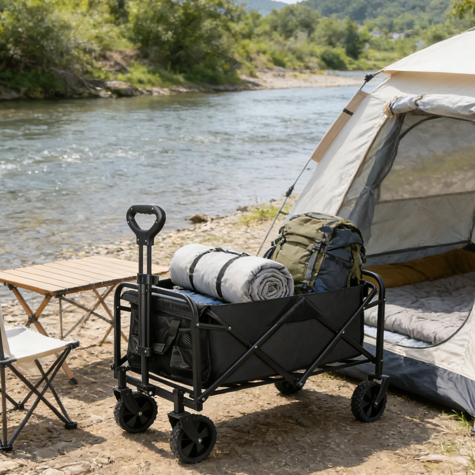 Chariot pliable portable, cadre en acier, idéale pour le transport facile tissu Oxford résistant aux déchirures – Image 3