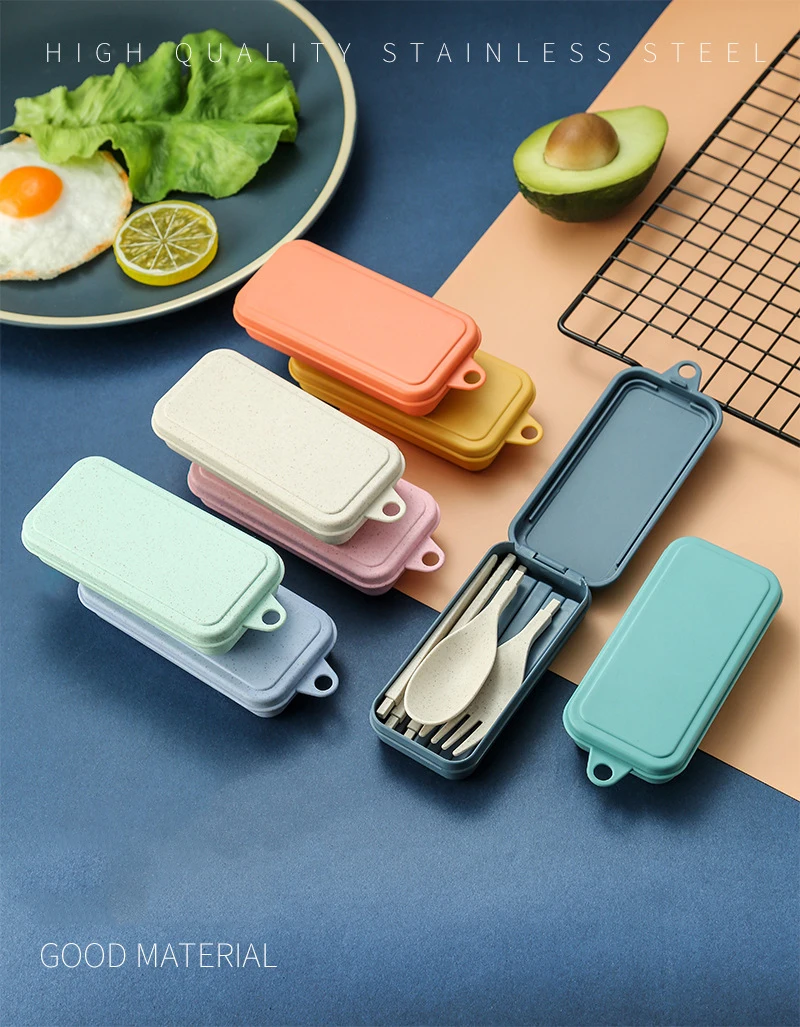 ensemble de 4 pièces de couvert détachables Portable en paille de blé – Image 13