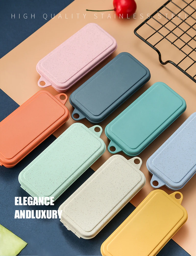 ensemble de 4 pièces de couvert détachables Portable en paille de blé – Image 12