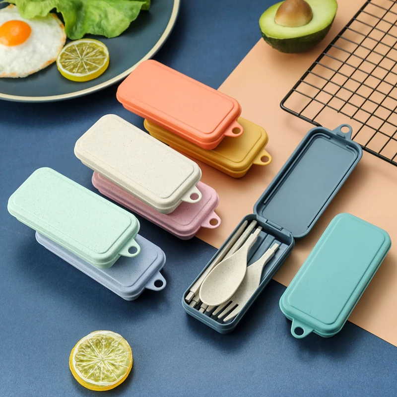 ensemble de 4 pièces de couvert détachables Portable en paille de blé – Image 2