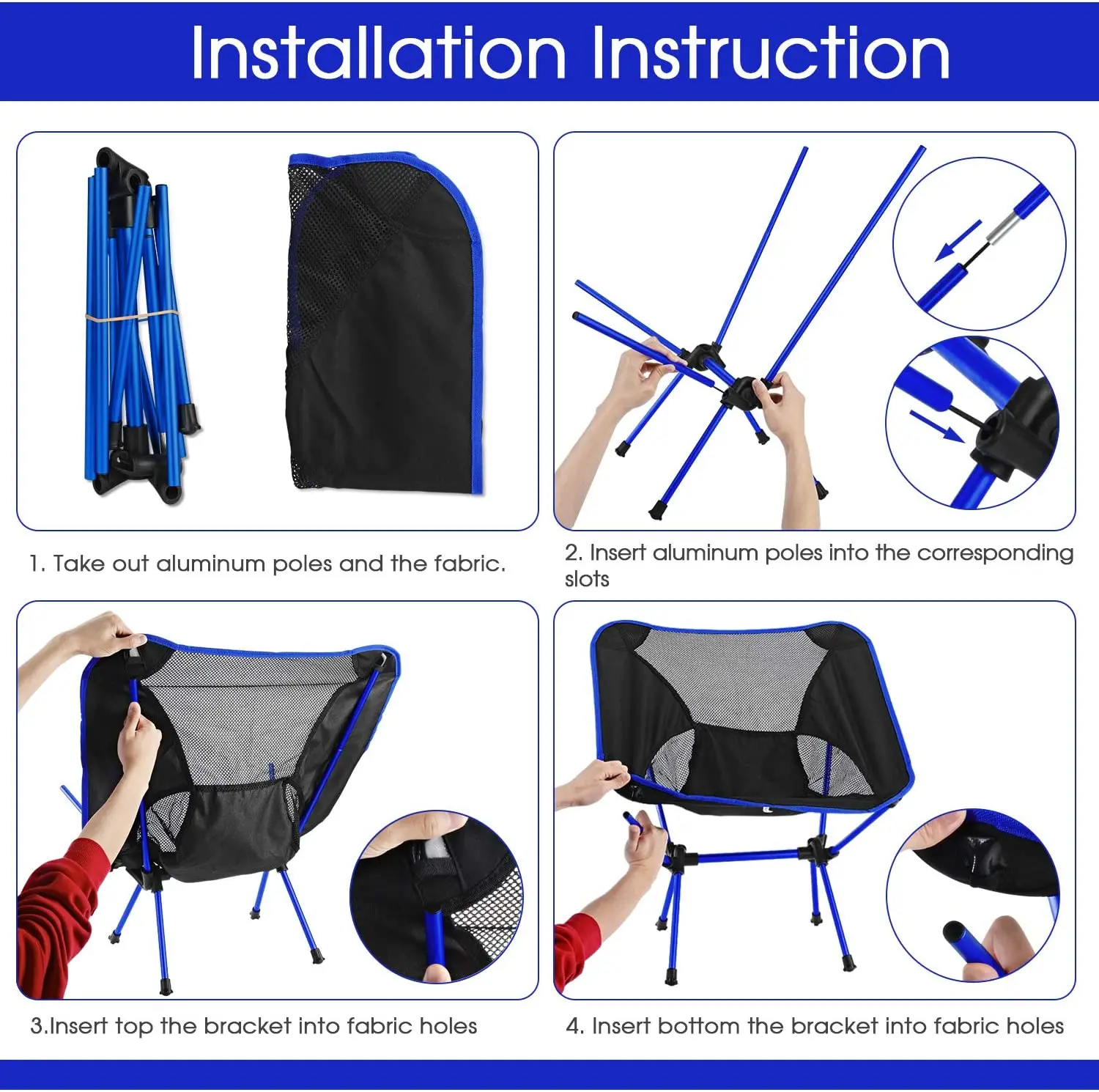 Chaise pliante Chaise légère portable ultra-légère et amovible Siège allongé pliable Pêche Camping Maison BBQ Jardin Randonnée – Image 3