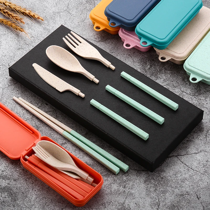 ensemble de 4 pièces de couvert détachables Portable en paille de blé – Image 24