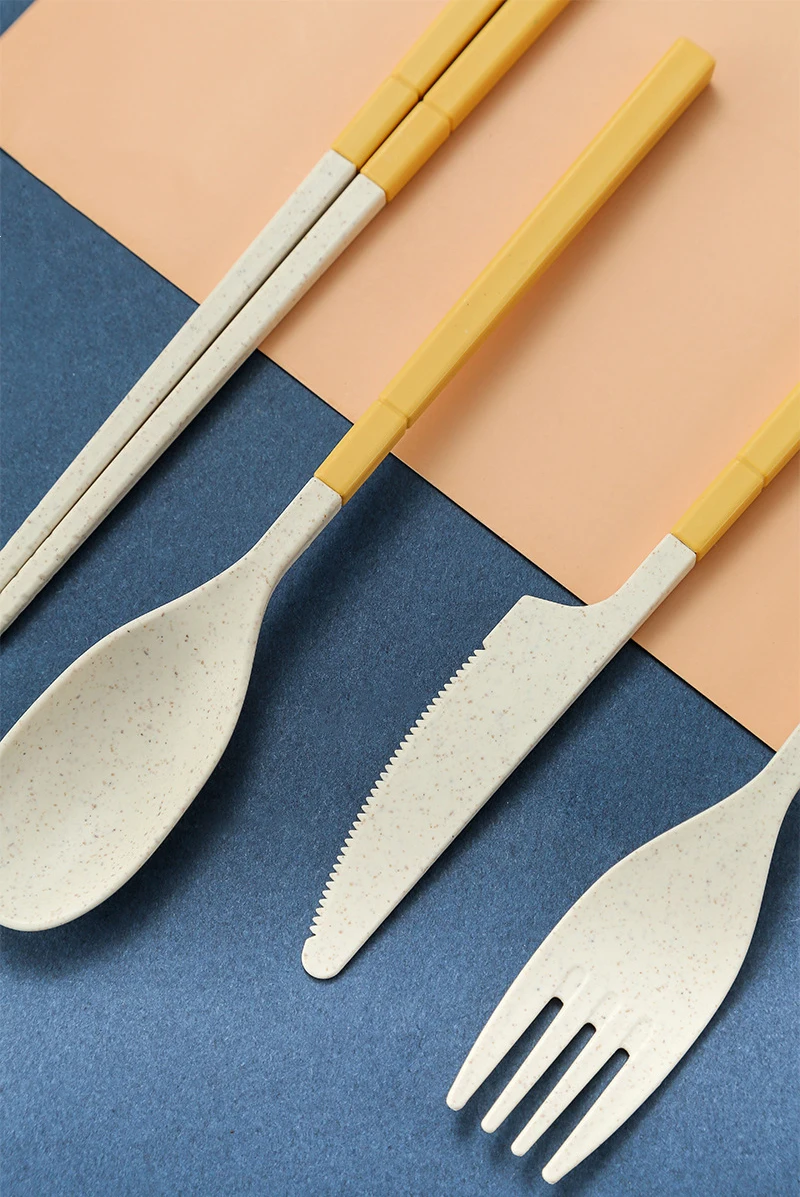 ensemble de 4 pièces de couvert détachables Portable en paille de blé – Image 16