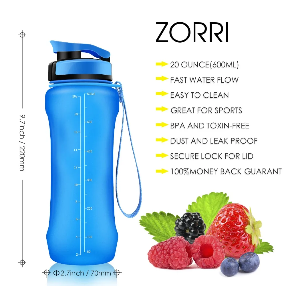 ZORRI Portable Sport Water Bottle 600/800/1000ml BPA Free Outdoor Travel Carrying Tritan Plastic Drink Bottle With Filter NEW – Image 35