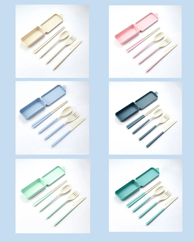 ensemble de 4 pièces de couvert détachables Portable en paille de blé – Image 21