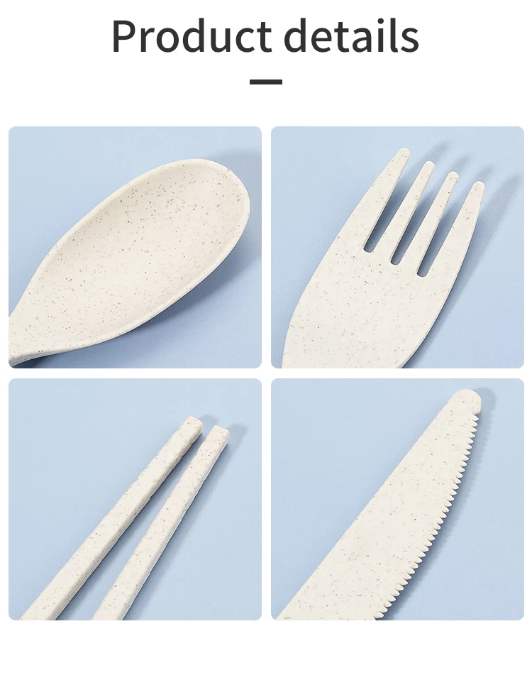 ensemble de 4 pièces de couvert détachables Portable en paille de blé – Image 19