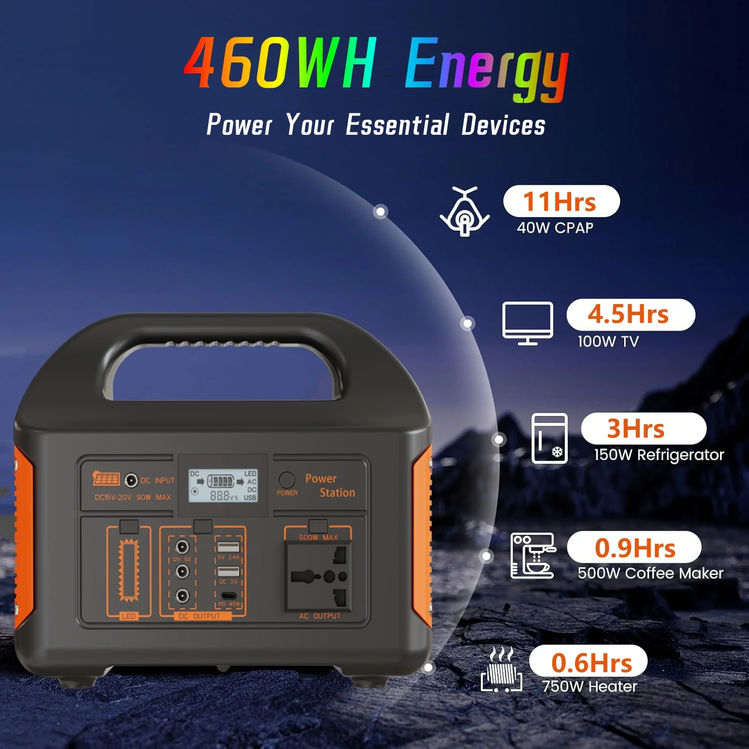 Générateur de centrale solaire portable r 300 W 500 W 110 V 220 V LED B Camping en plein air jsdsola – Image 3
