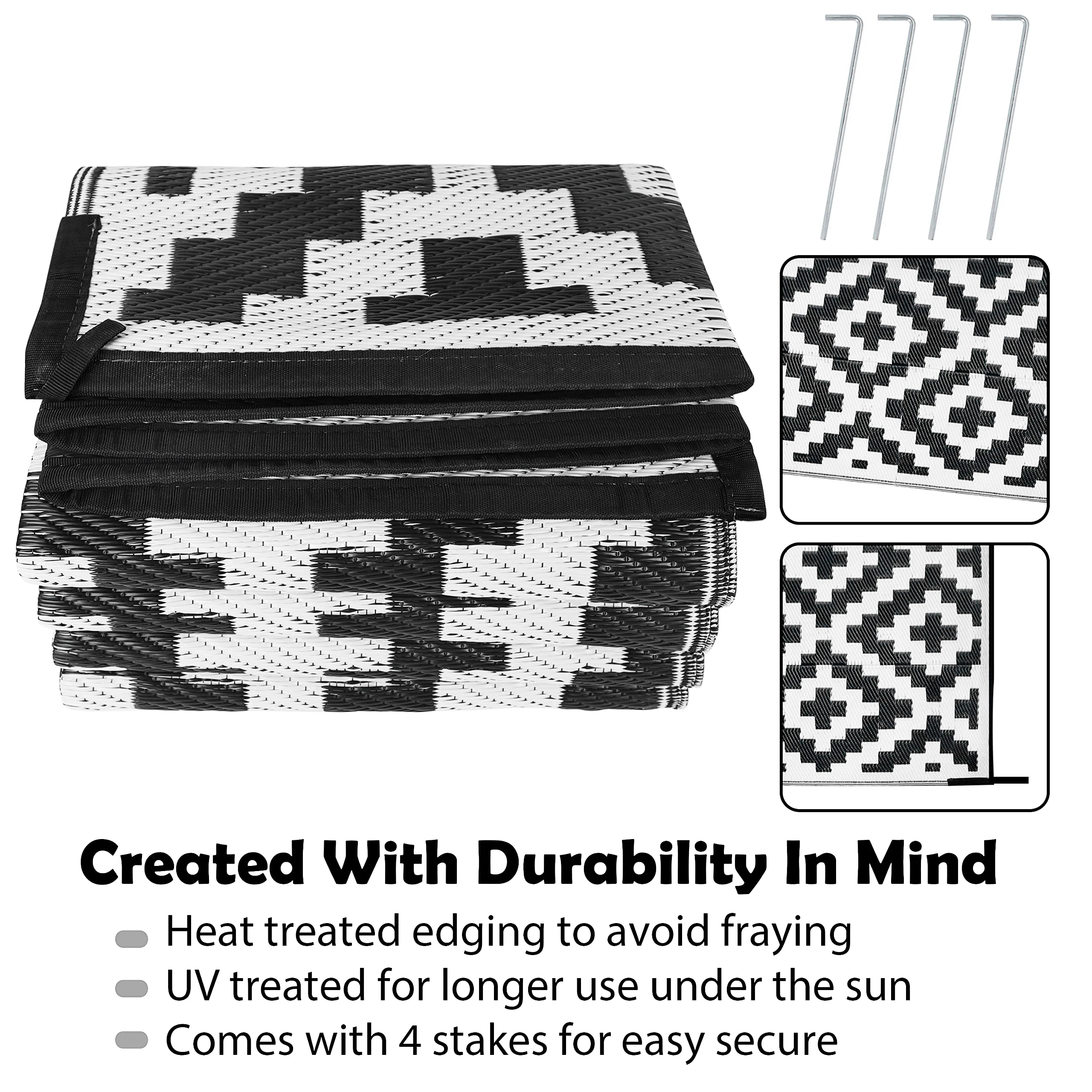 Grand tapis de camping, imperméable, pliables et réversibles, paille plastique pique-nique/jardin/sol/plage – Image 2