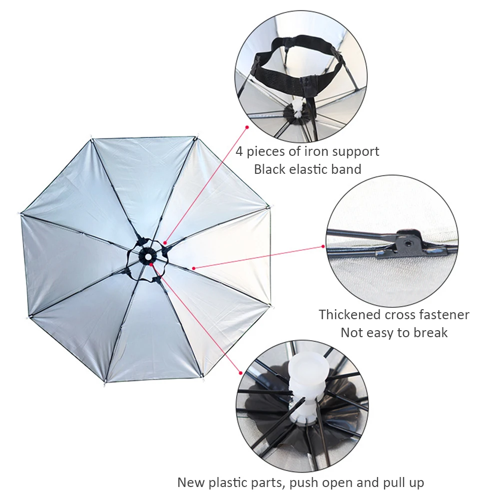 Casquette de parapluie de pêche mains libres, couvre-chef de 69 cm de diamètre, pour soleil, pluie, plage, Golf, pêche, randonnée – Image 10