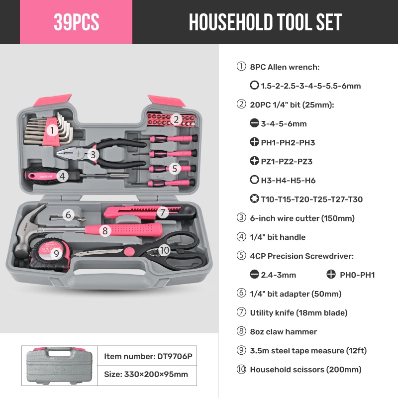 Kit d'outils (clés, marteau, pince, Outils mêtre etc::: )multifonctionnels Hi-Spec 18/19/20/39PCS – Image 10