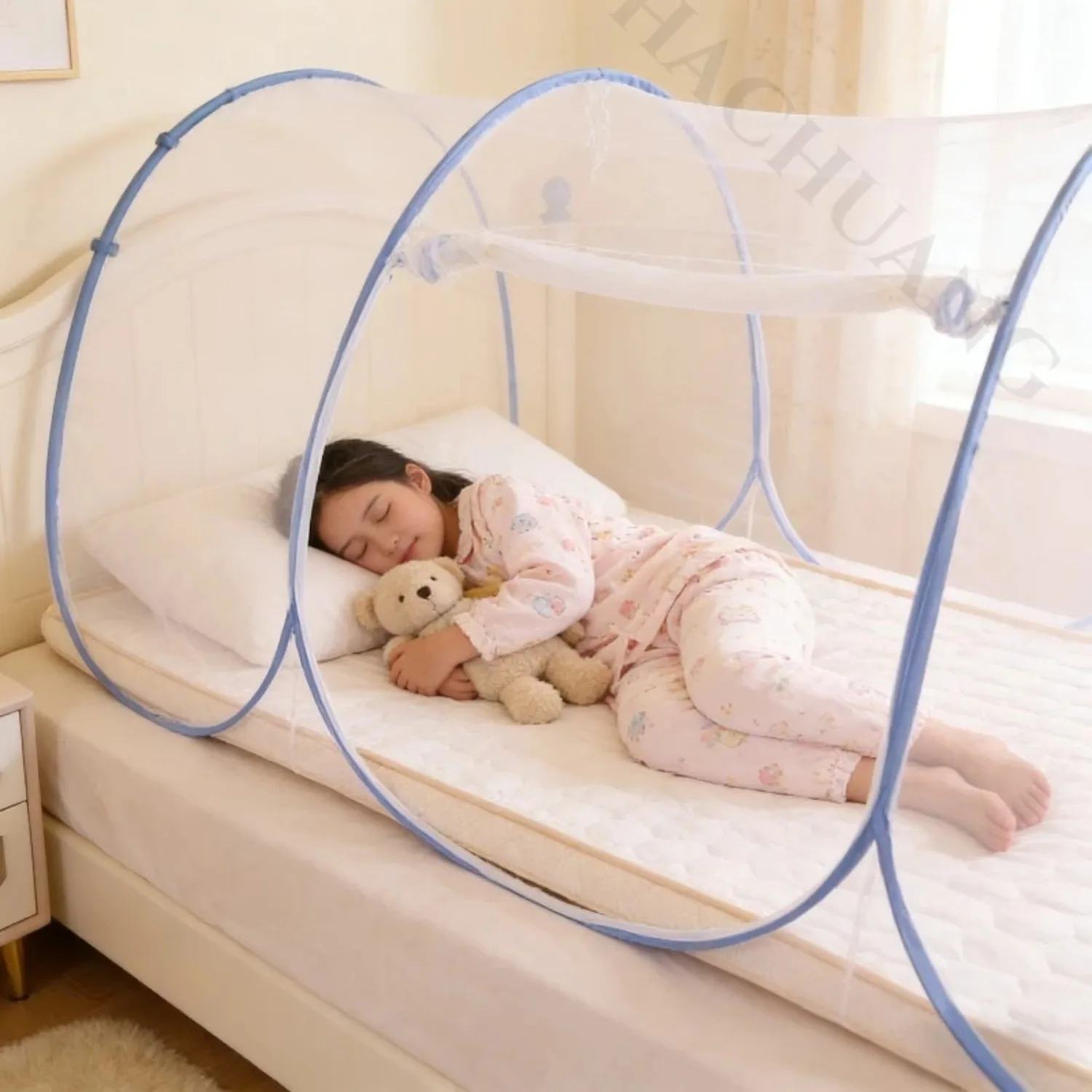 360 ° Moustiquaire de protection respirante en maille pour lit simple, moustiquaire pop-up pliable facile à installer – Image 5