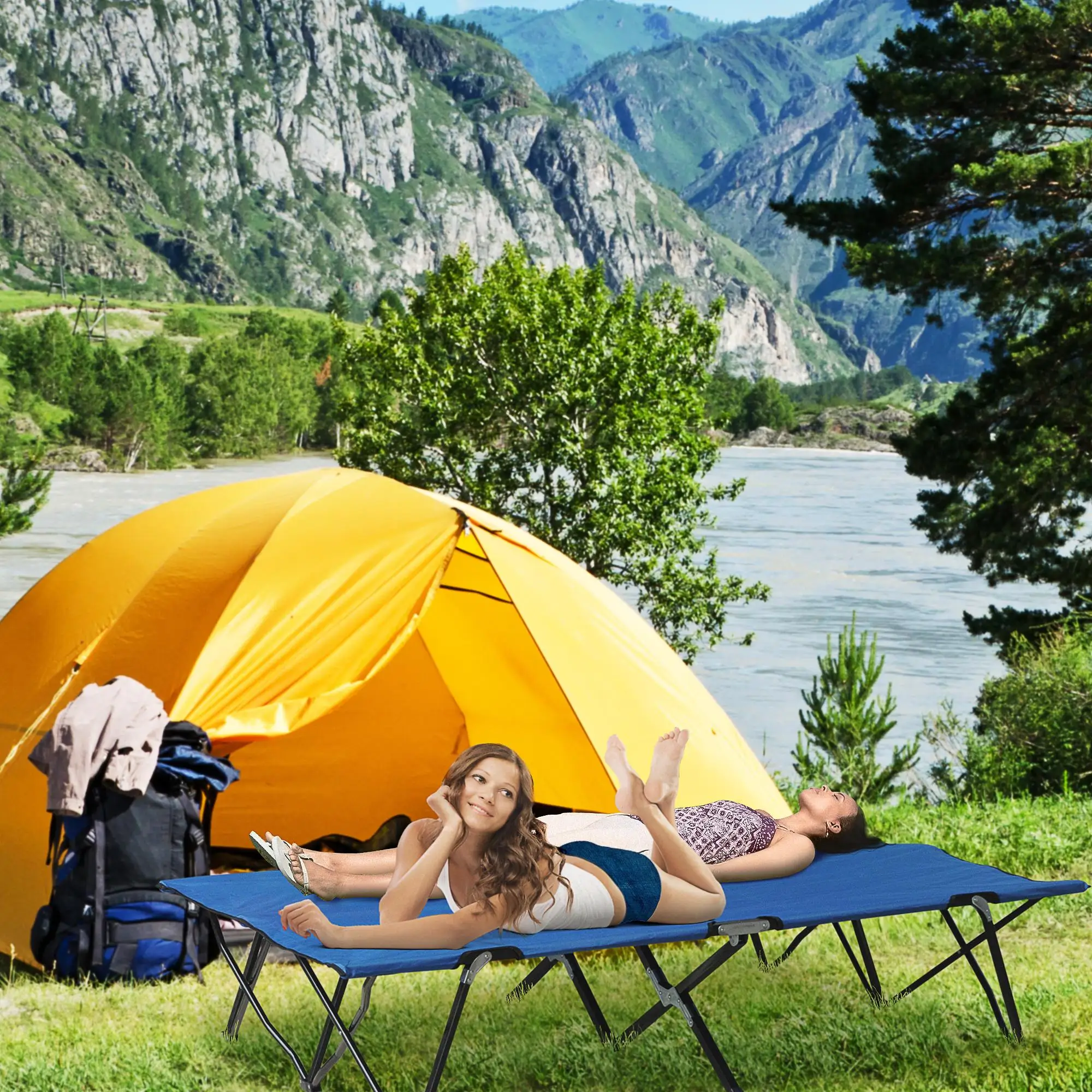 Lit de camping 2 personnes portable avec sac de transport, 40 cm de hauteur, 136 kg – Image 4