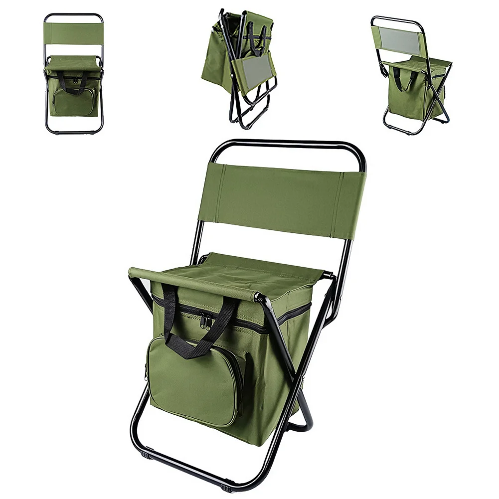 Chaise de camping pliable 2-en-1 avec sac isotherme idéal pêche et plein air – Image 2