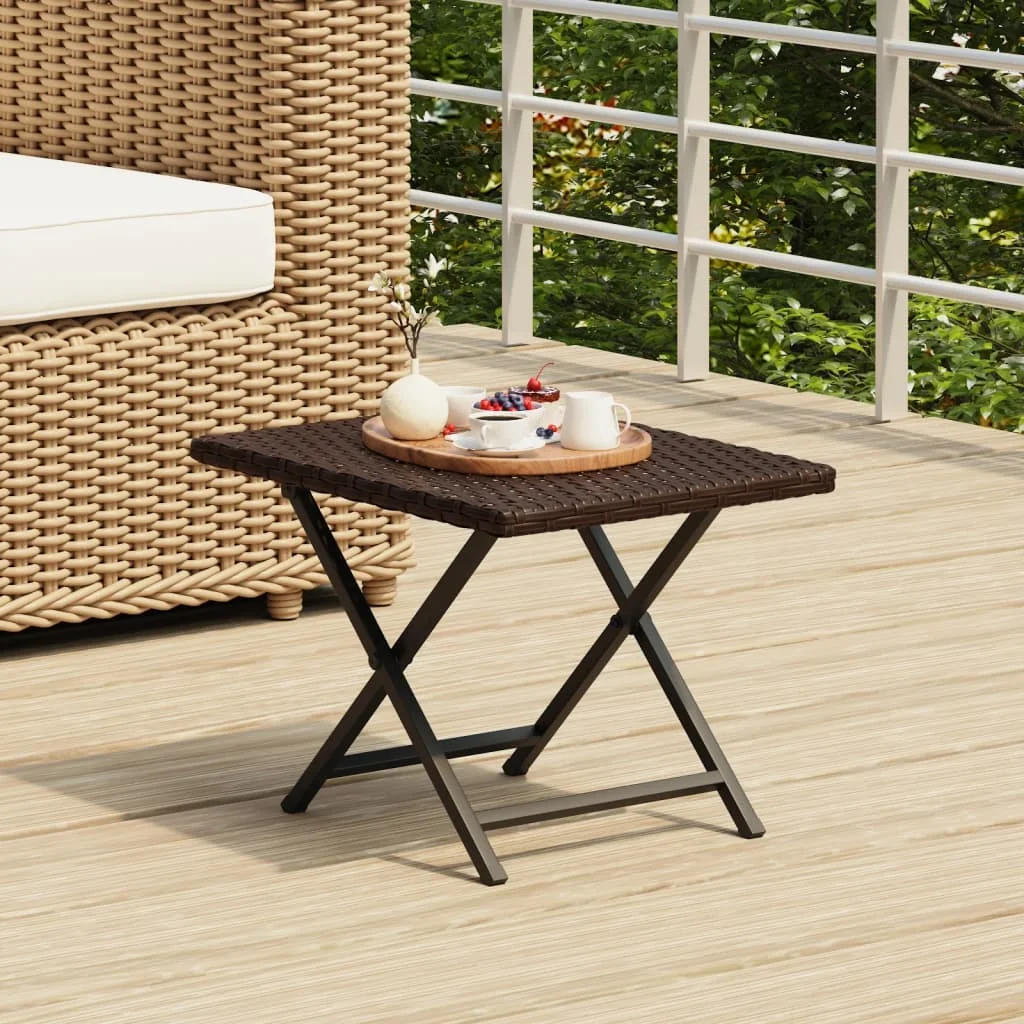 Table pliante en résine tissée marron moderne étanche, 45x35x32 cm
