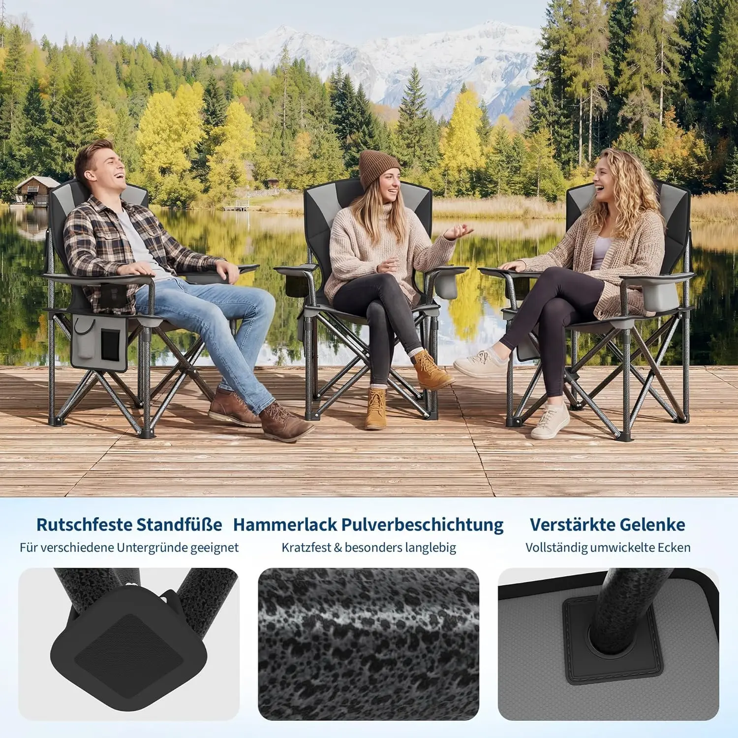 1/2 Chaise/fauteuil camping adultes pliable résistant 200 kg, pour camping peche plein air – Image 6