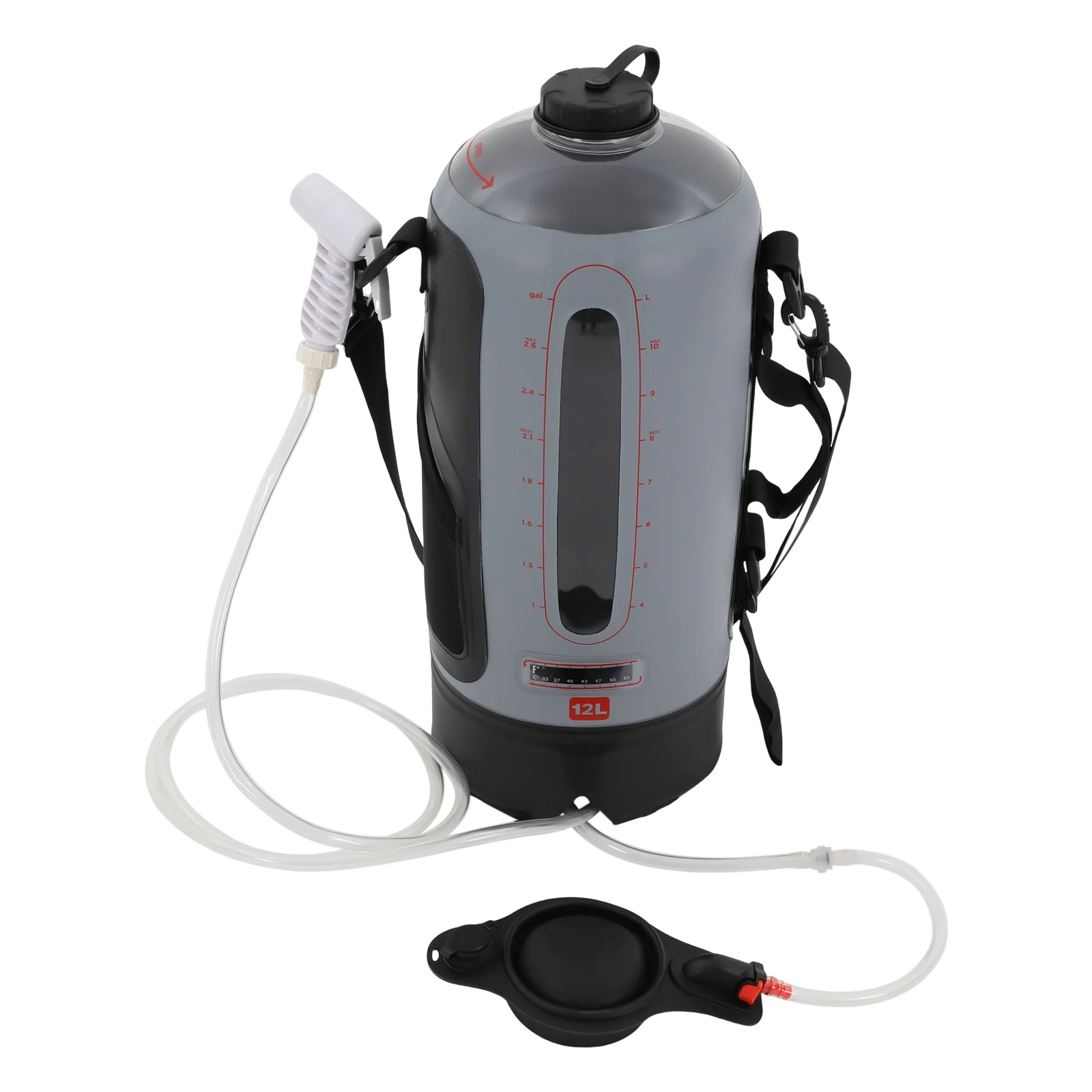 Douche de camping portable 12 L, à pression mains libres, chauffant solaire avec tuyau et valve marche/arrêt – Image 4