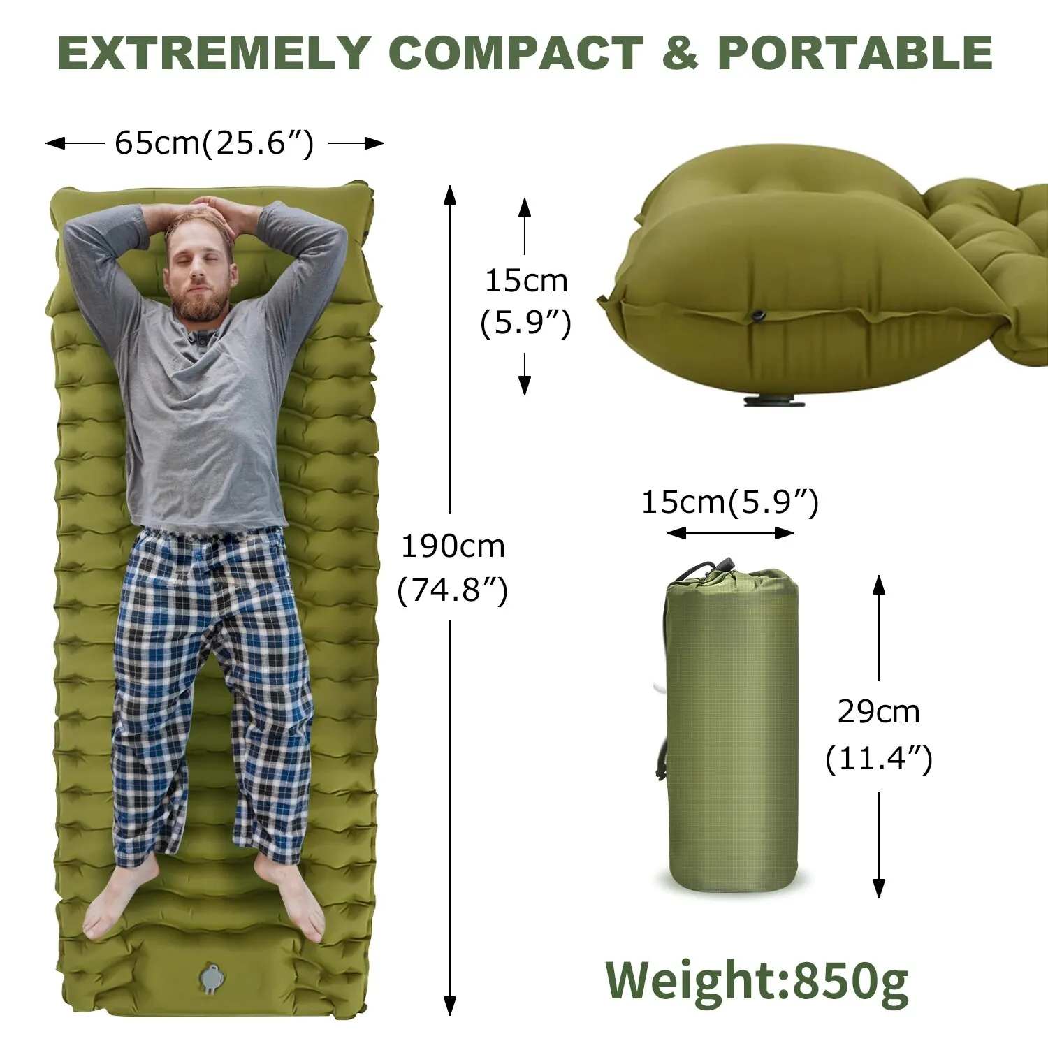 Matelas gonflable de camping épais avec oreiller intégré à pompe – Image 2