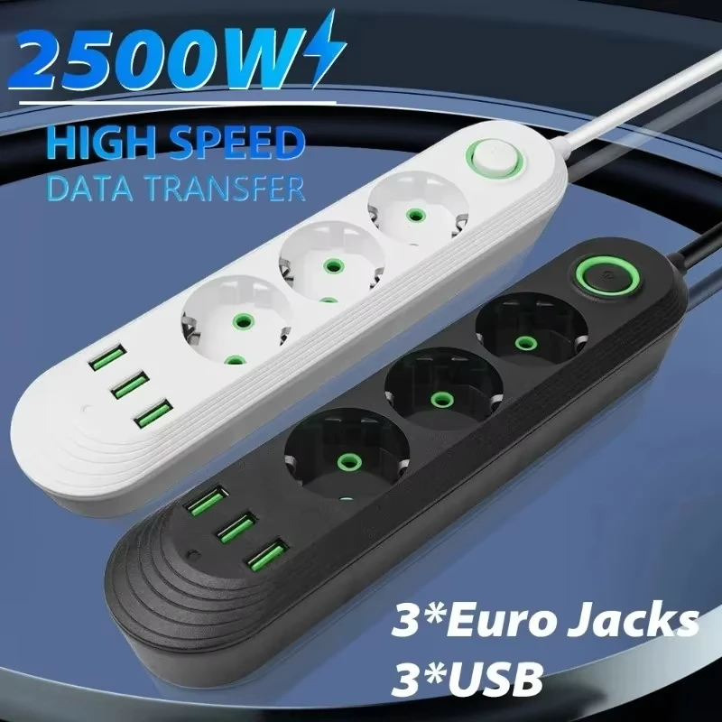 Rallonge multiprise EU 2 500 W, filtre réseau EU avec ports USB – Image 2