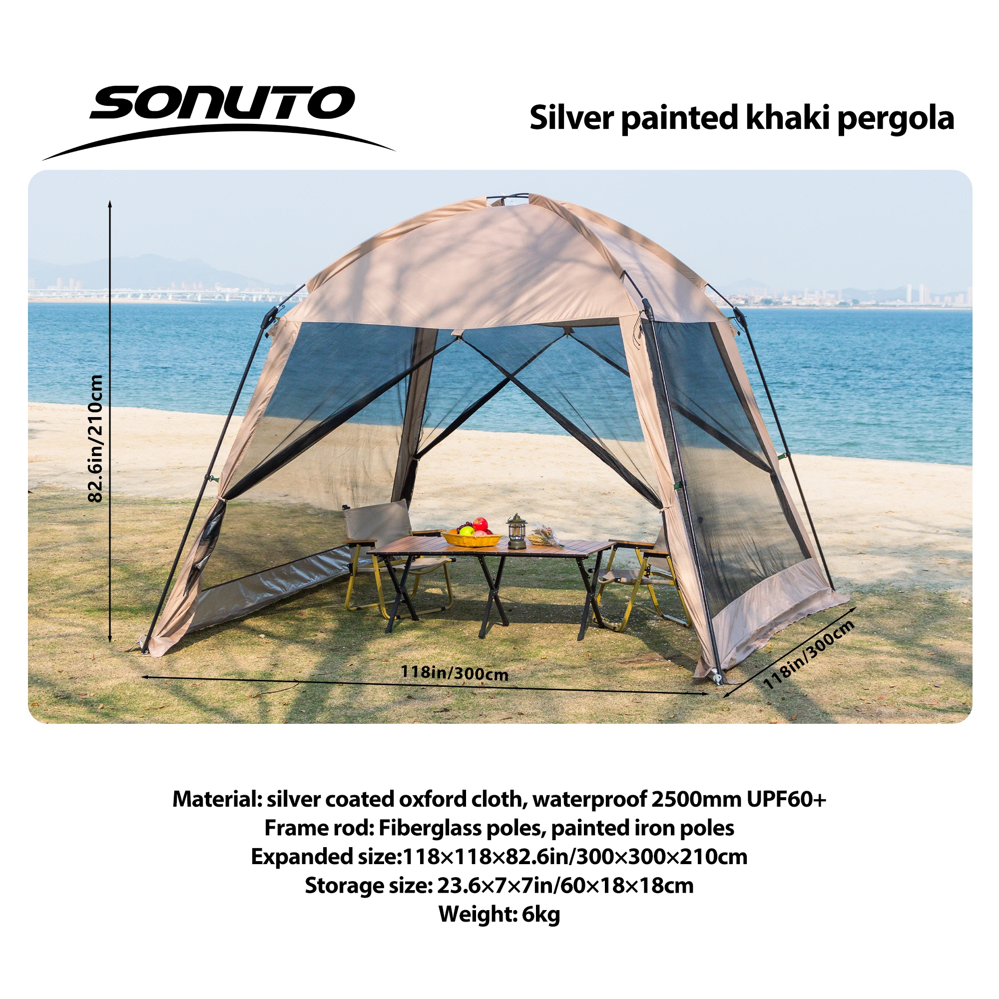 6 Person Camping Tent, Waterproof Windproof Sun Shelter, Instant Setup Family Tent for Outdoor Beach Picnic, 210D Oxford Fabric – Image 7