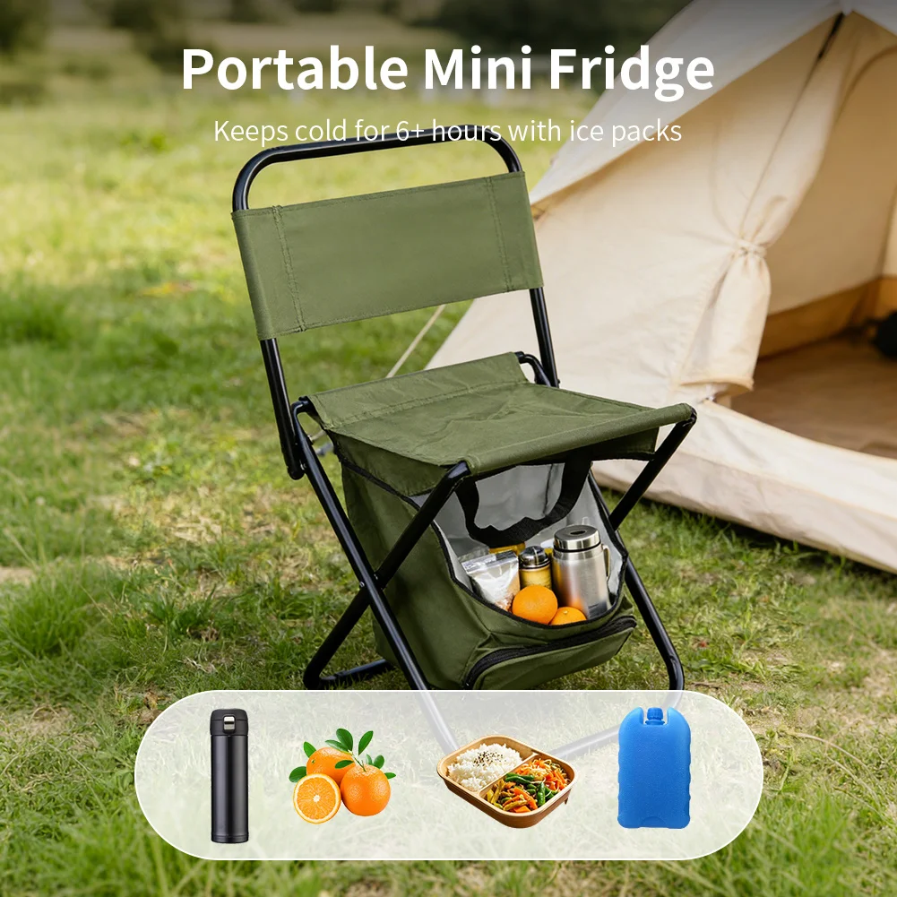 Chaise de camping pliable 2-en-1 avec sac isotherme idéal pêche et plein air – Image 3