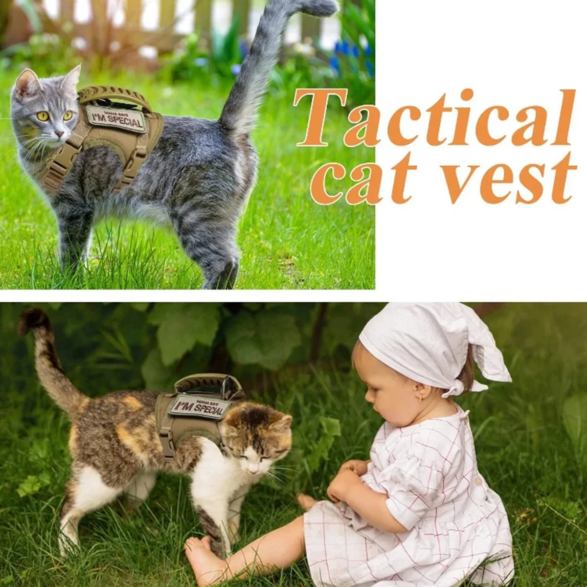 Harnais tactique pour chat, anti-évasion, réglable avec ou sans laisse – Image 4