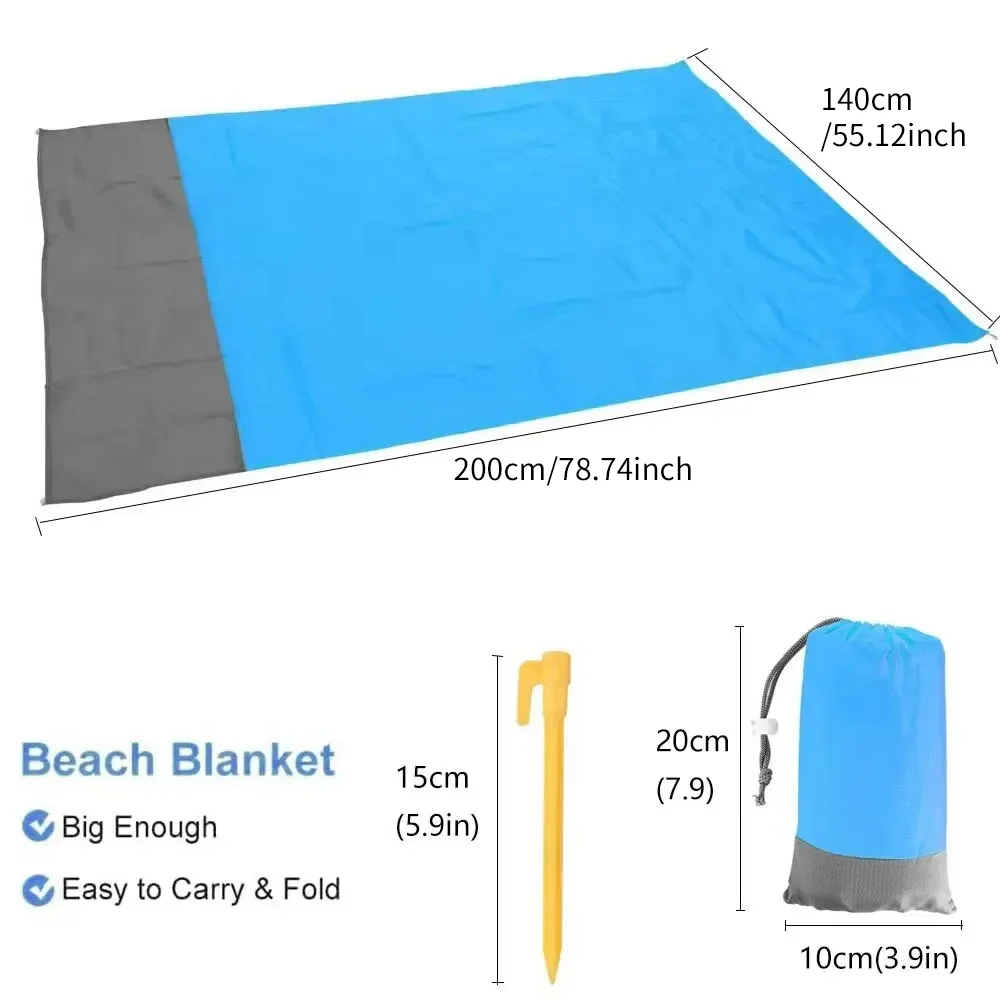 Tapis/drap/Couverture de plage imperméable et résistante au sable 200 x 140 cm légère – Image 2