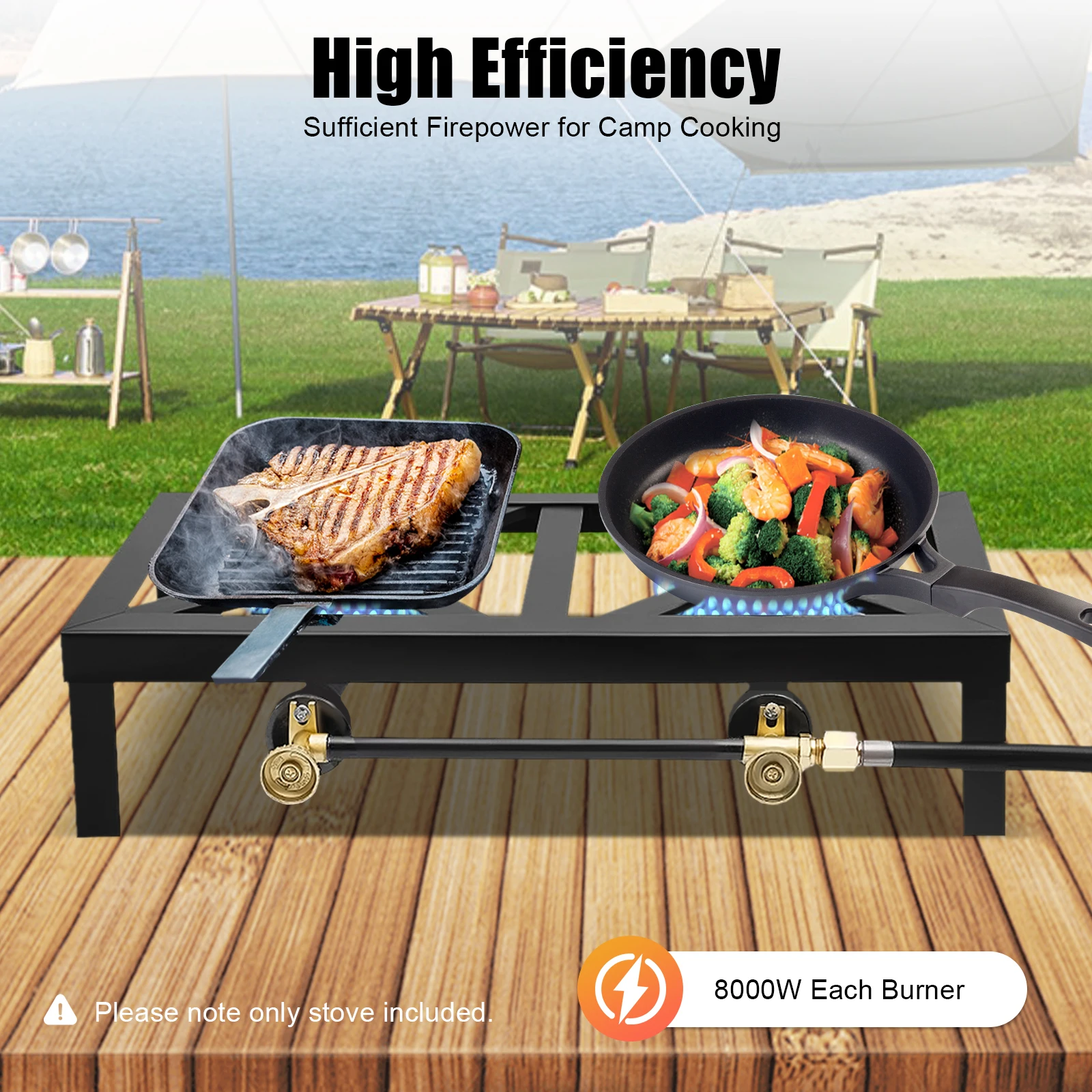 Cuisinière/réchaud à gaz double brûleur 8 000 W, propane avec tuyau régulateur réglable plein air bouteille à distance – Image 3