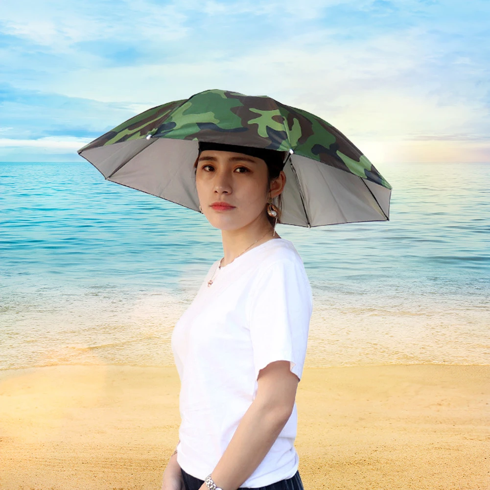 Casquette de parapluie de pêche mains libres, couvre-chef de 69 cm de diamètre, pour soleil, pluie, plage, Golf, pêche, randonnée – Image 11