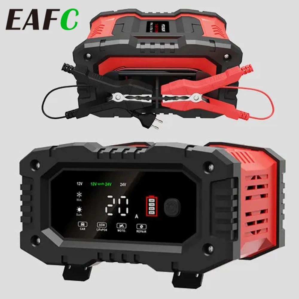 Chargeur de batterie de voiture EAFC 20 A/10 A 12 V/24 V entièrement automatique compatible toutes batteries