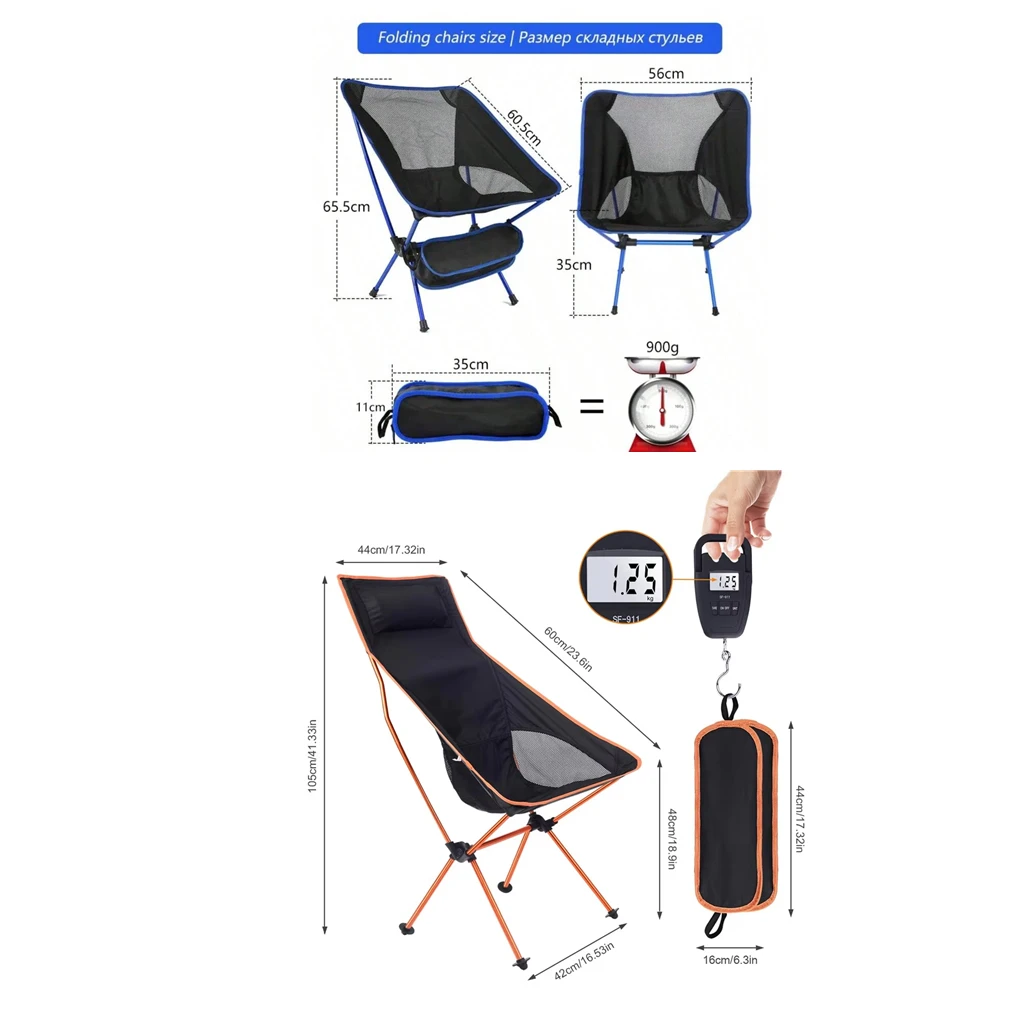 Chaise pliante Chaise légère portable ultra-légère et amovible Siège allongé pliable Pêche Camping Maison BBQ Jardin Randonnée – Image 6