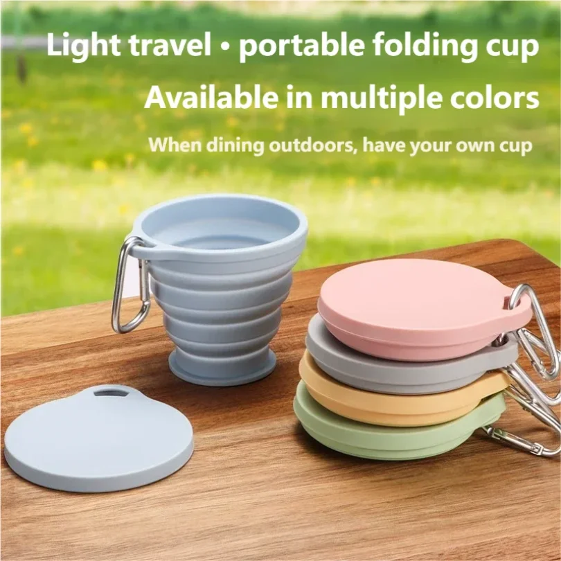 2 tasses pliables portables en silicone avec trou de suspension
