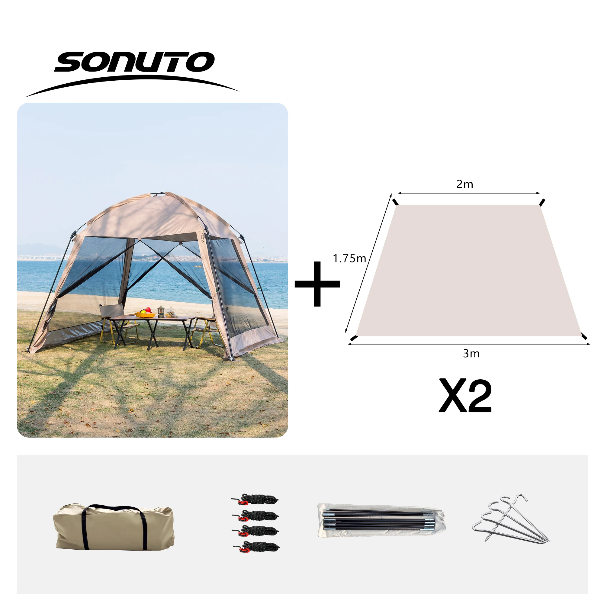 6 Person Camping Tent, Waterproof Windproof Sun Shelter, Instant Setup Family Tent for Outdoor Beach Picnic, 210D Oxford Fabric – Image 8