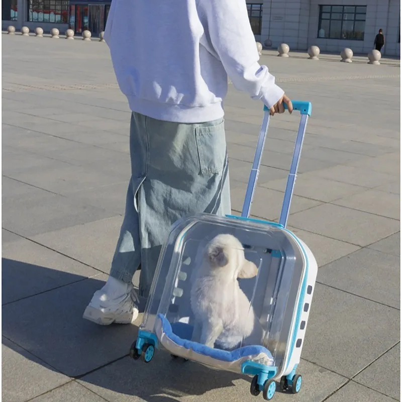 Poussette pliable transparente à 4 roues pour animaux de compagnie, poussette de voyage légère pour chats et chiots – Image 5