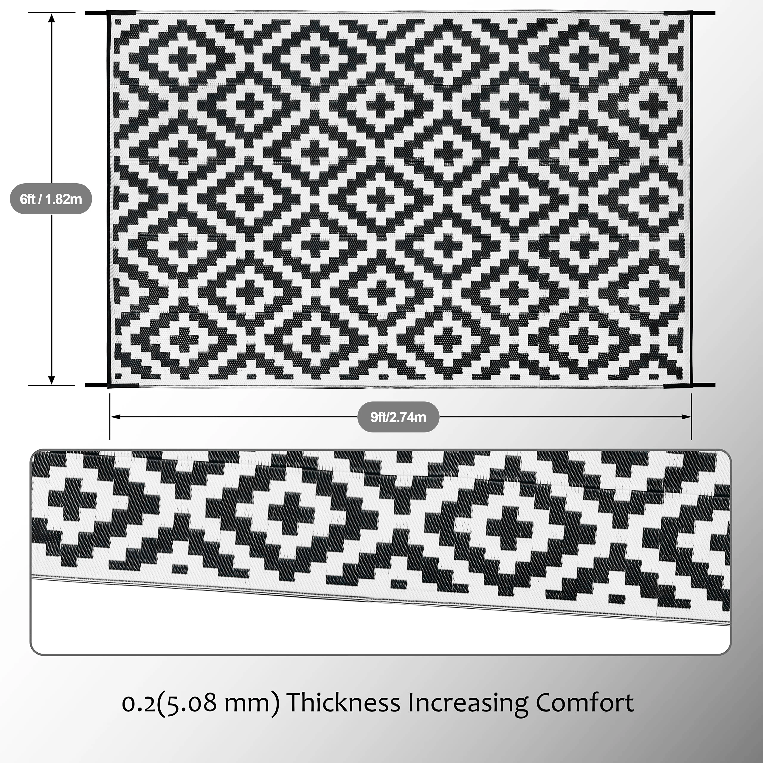 Grand tapis de camping, imperméable, pliables et réversibles, paille plastique pique-nique/jardin/sol/plage – Image 3