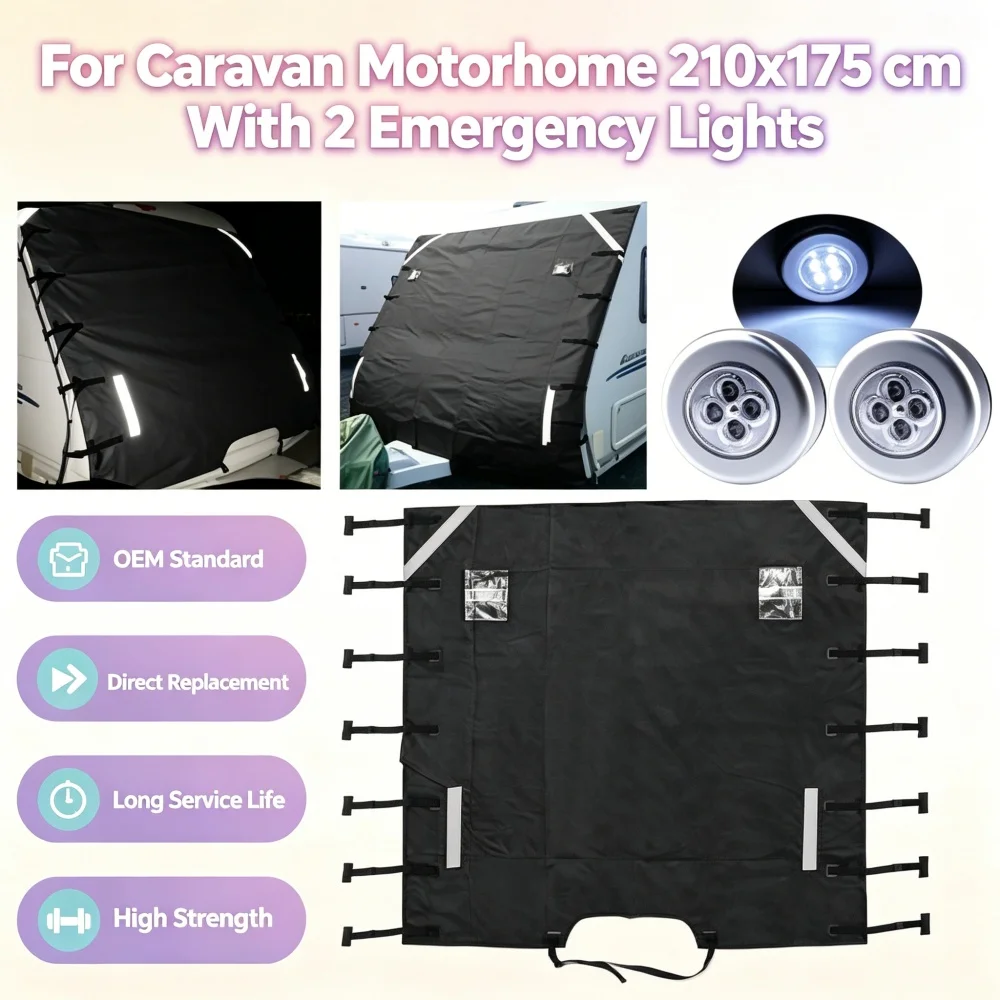 Housse de pare-brise avant UV avec 2 lumières pour caravane camping-car 210x175 cm