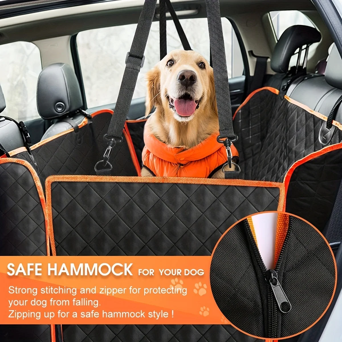 Housse de siège pour chien imperméable résistant noir/orange – Image 4