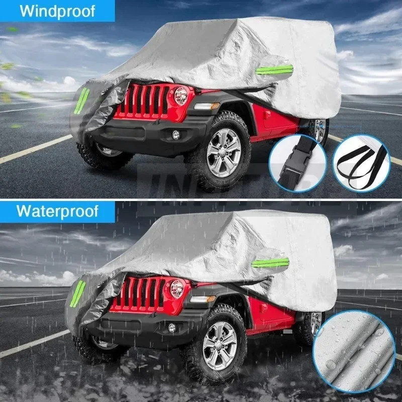 Housse de voiture extérieure imperméable 2/4 anti-poussière, protection UV 190T pour Jeep Wrangler JK JL YJ 1987-