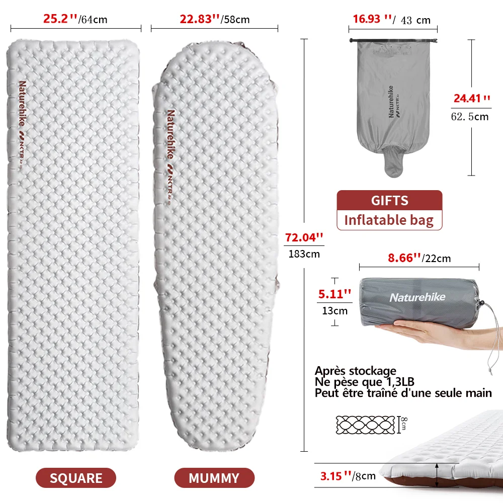 Matelas gonflable de camping couchage pliable ultraléger pour tente Naturehike R 5.8 – Image 5
