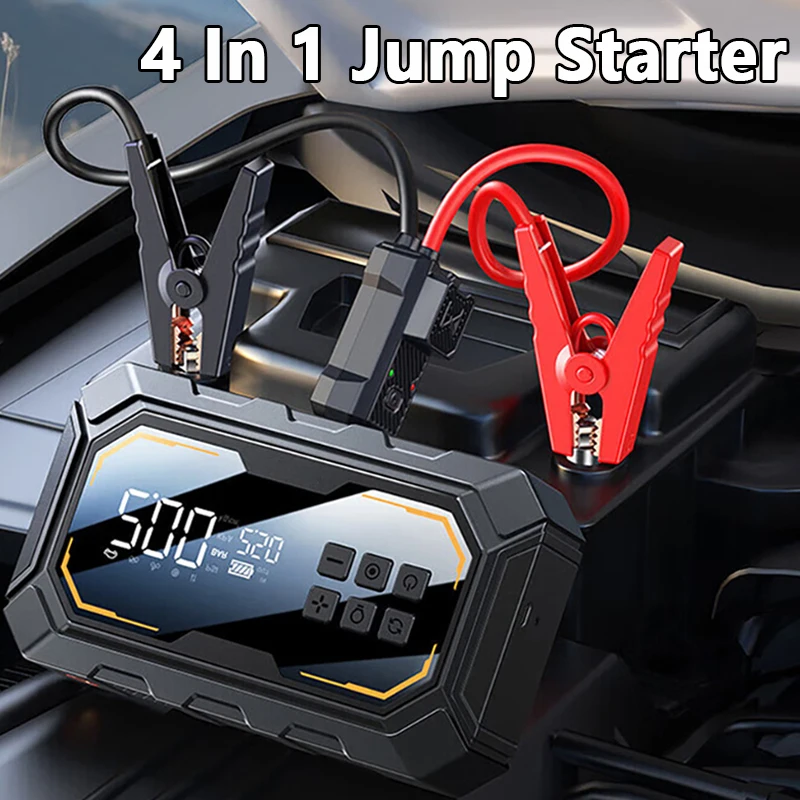 Démarreur de voiture portable 4 en 1 (Éclairage LED Compresseur gonflage et chargeur auto) 12 V