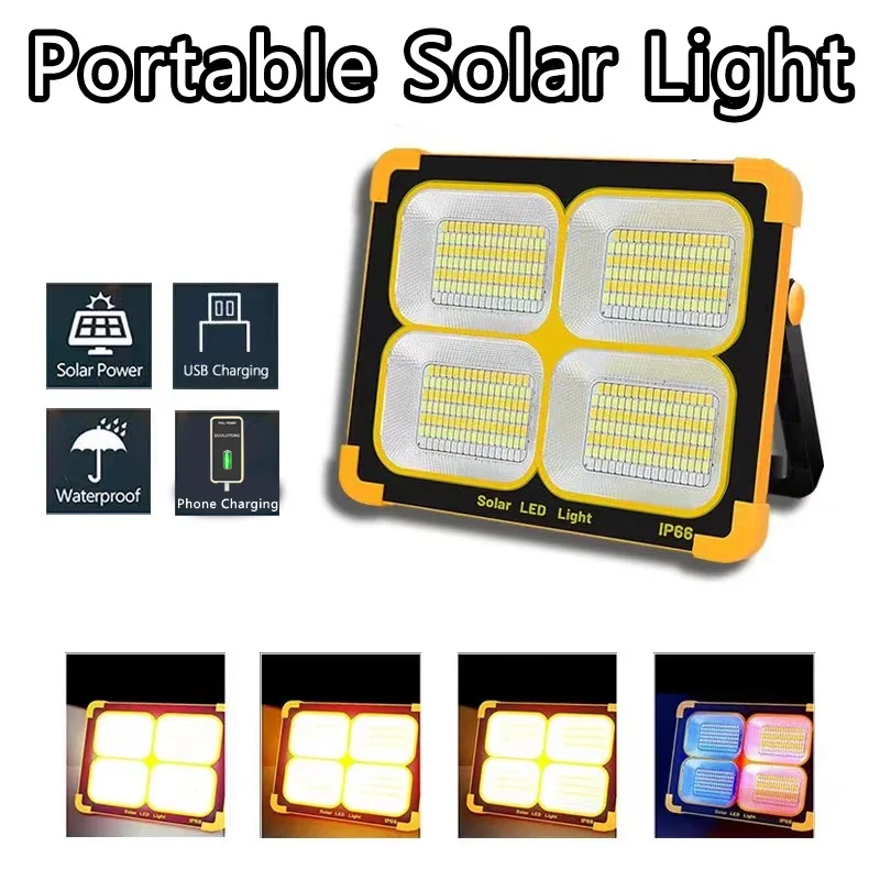 Lanterne solaire portable à LED projecteur longue portée rechargeable, éclairage d'urgence
