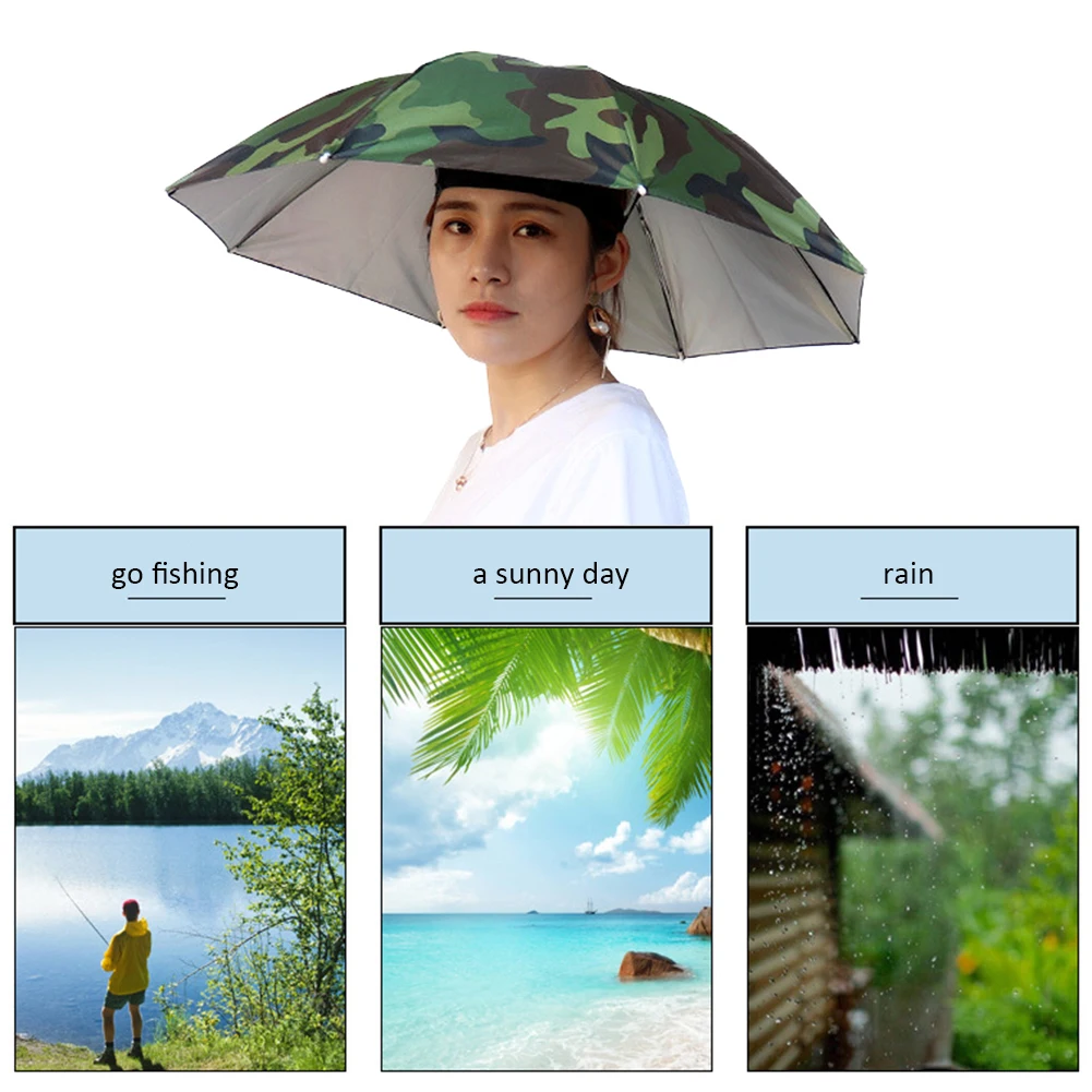 Casquette de parapluie de pêche mains libres, couvre-chef de 69 cm de diamètre, pour soleil, pluie, plage, Golf, pêche, randonnée – Image 4